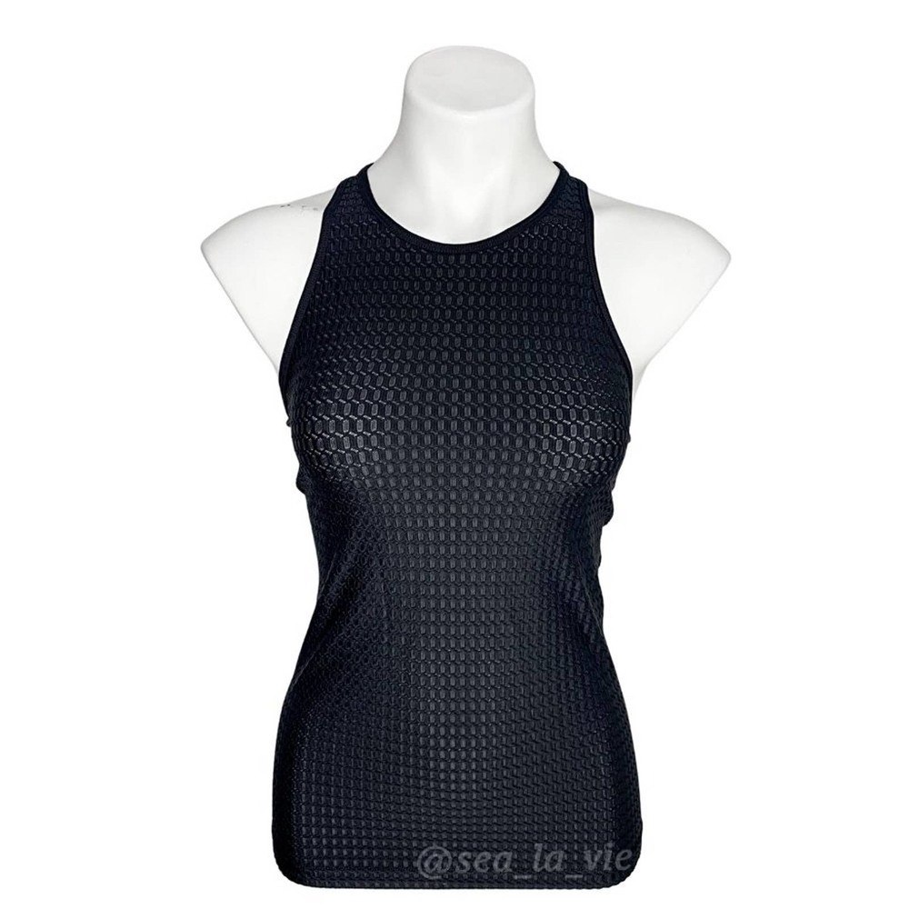 Lorna Jane NEW Strappy Cut-Out Mesh Active Tank in Black - Picture 2 of 3